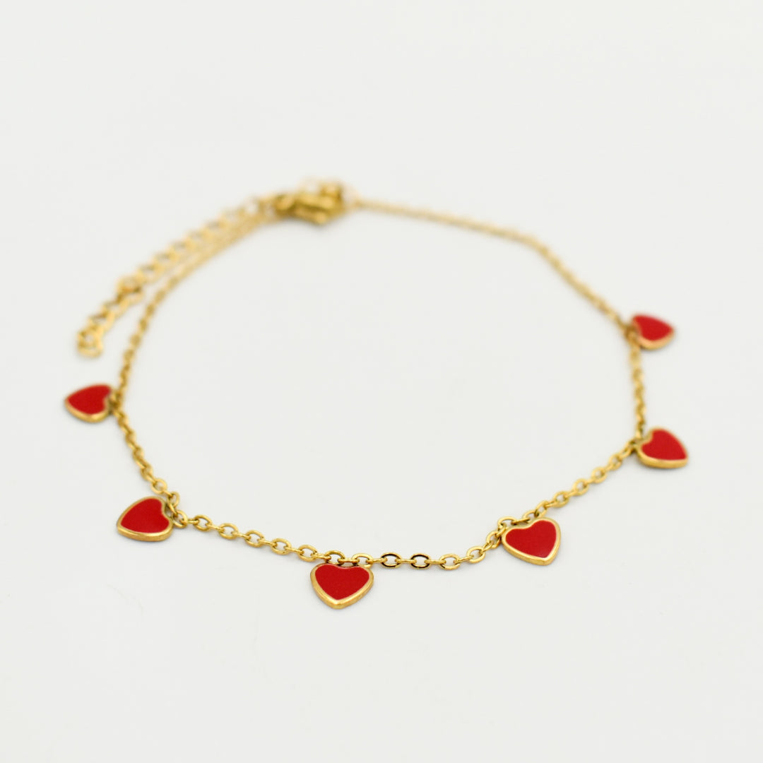 Gold Red Heart Bracelet