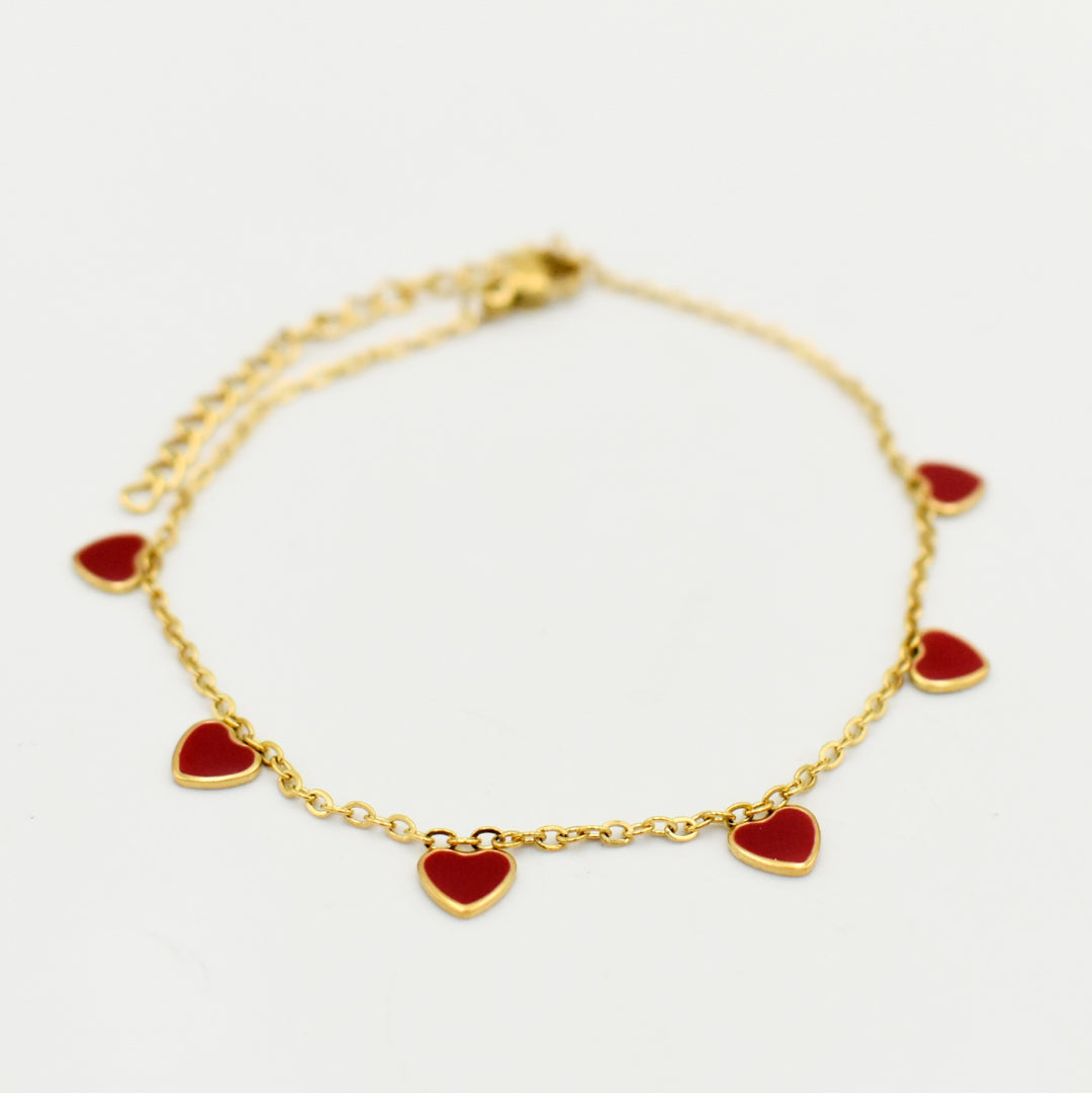 Gold Burgundy Heart Bracelet