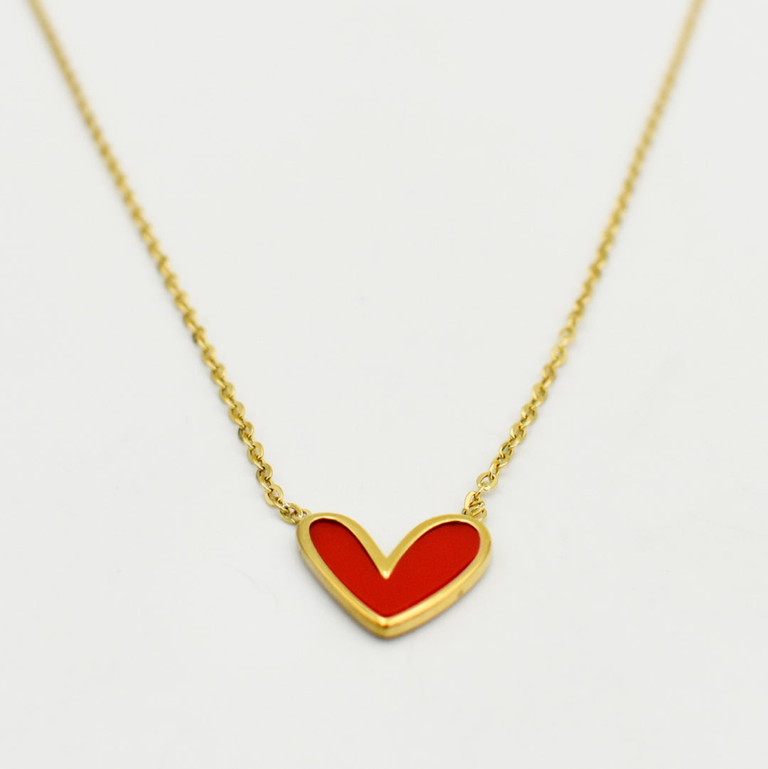 Gold Red Heart Solo Pendant Necklace