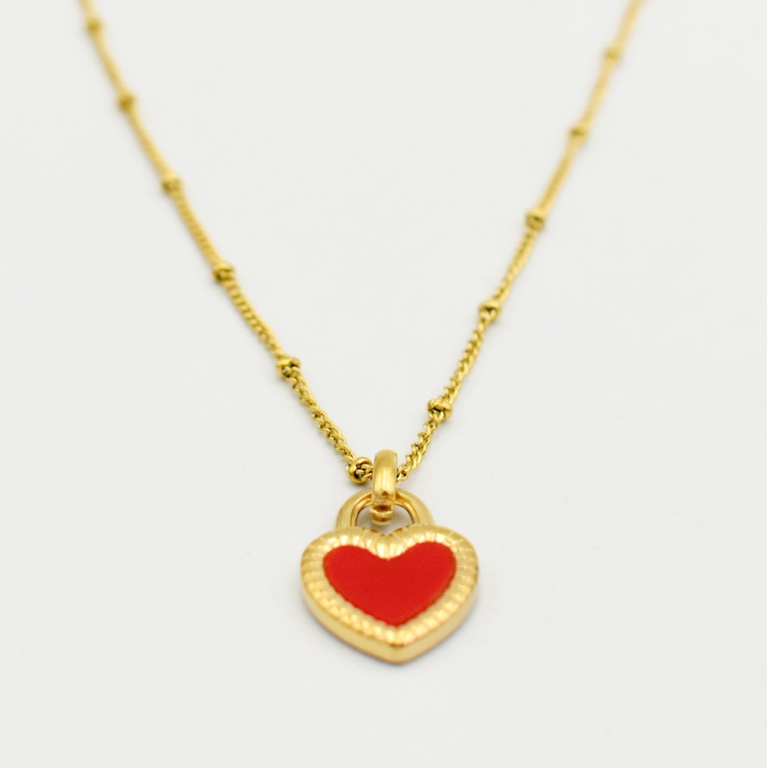 Gold Red Heart Dainty Necklace