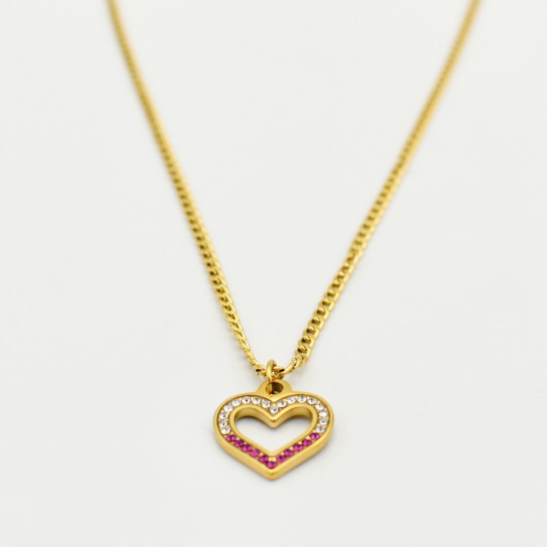 Gold Heart Diamante Curb Necklace