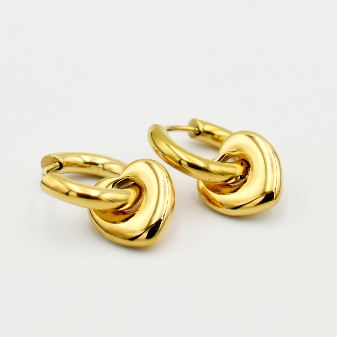 Gold Heart Interwined Huggies Earrings
