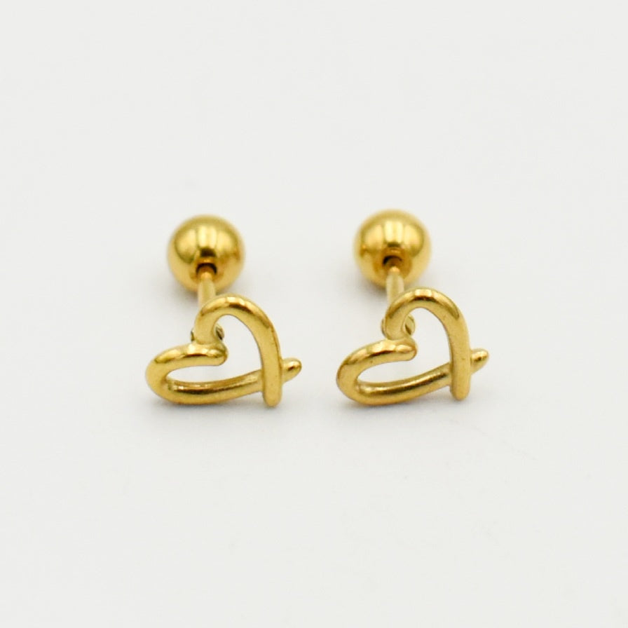 Gold Heart Flatback Stud Earrings