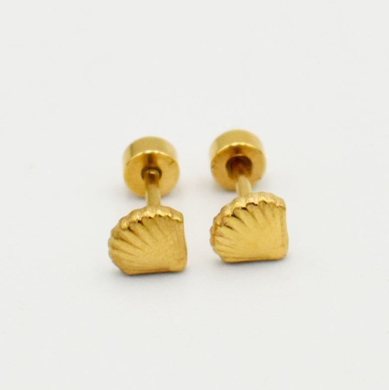 Gold Shell Flatback Stud Earrings