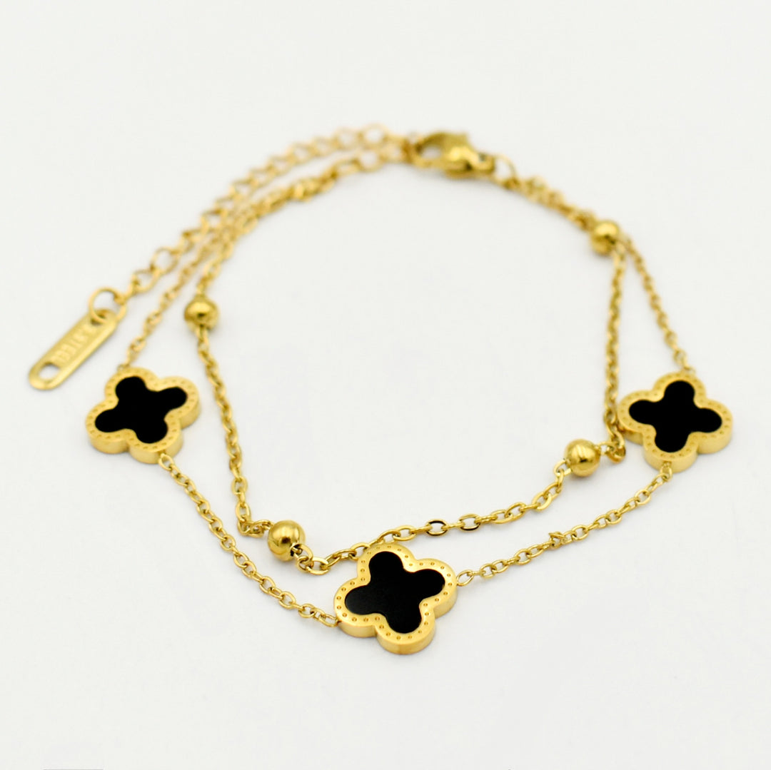 Gold Clover Dainty Ball Stacked Bracelet