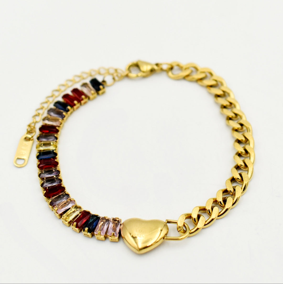 Gold Rainbow Heart Bracelet