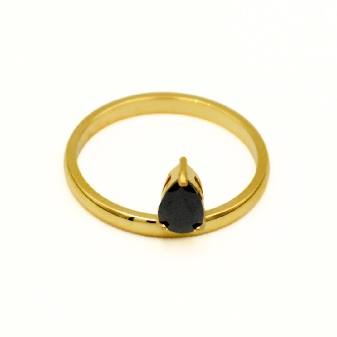 Gold Toned Black Pear Shaped Cubic Ring