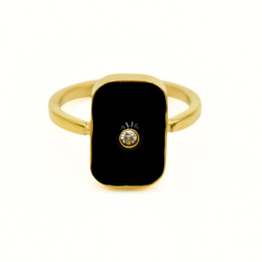 Gold Toned Rectangle Enamel Ring