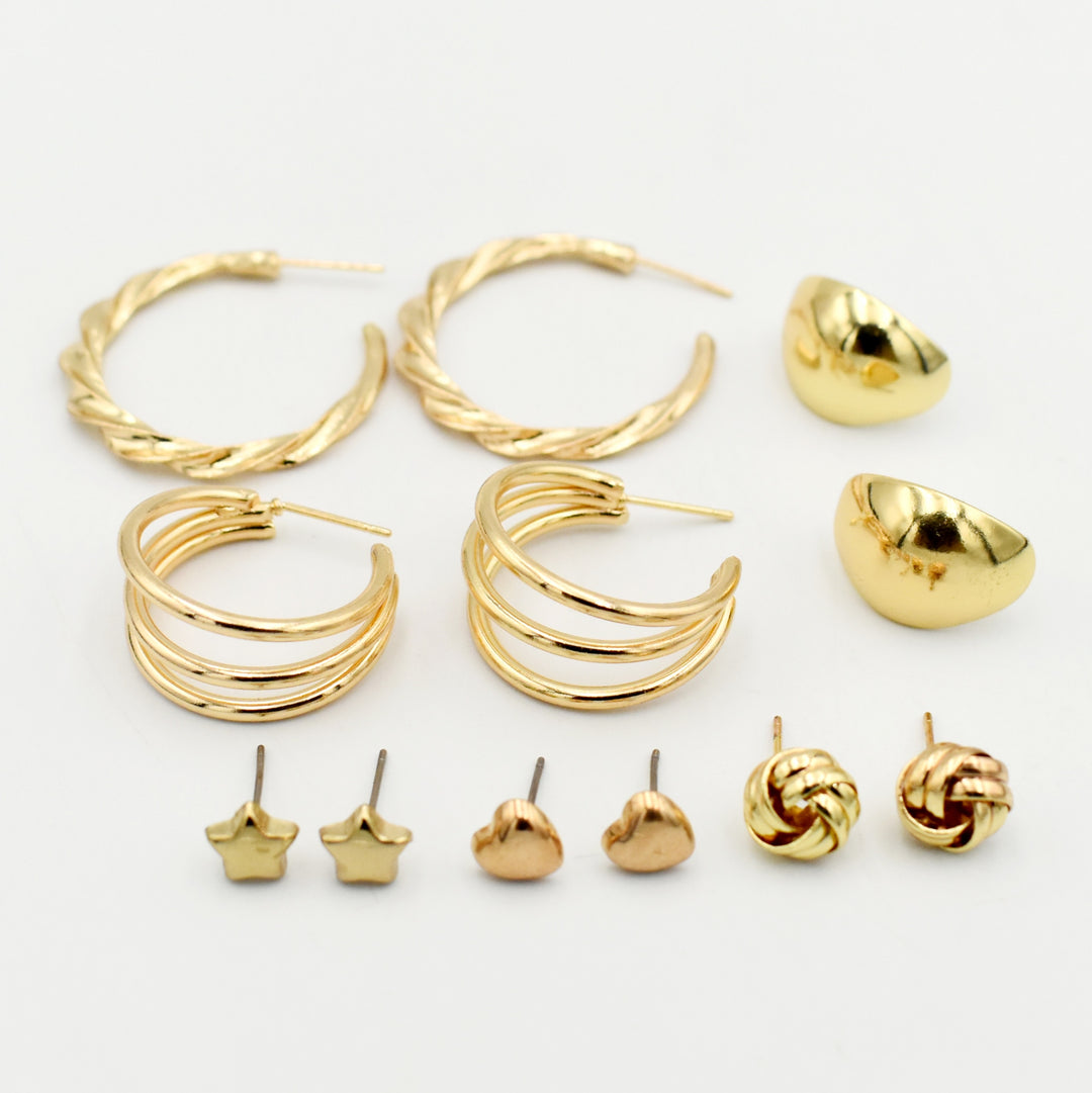 Gold Star and Knot 6-Pack Earrings
