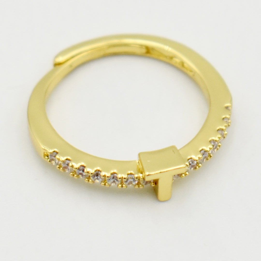 Cubic Zirconia Letter 'T' Ring