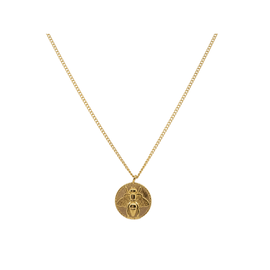 Gold plated bee disc pendant necklace with delicate chain by Elli Jewellery