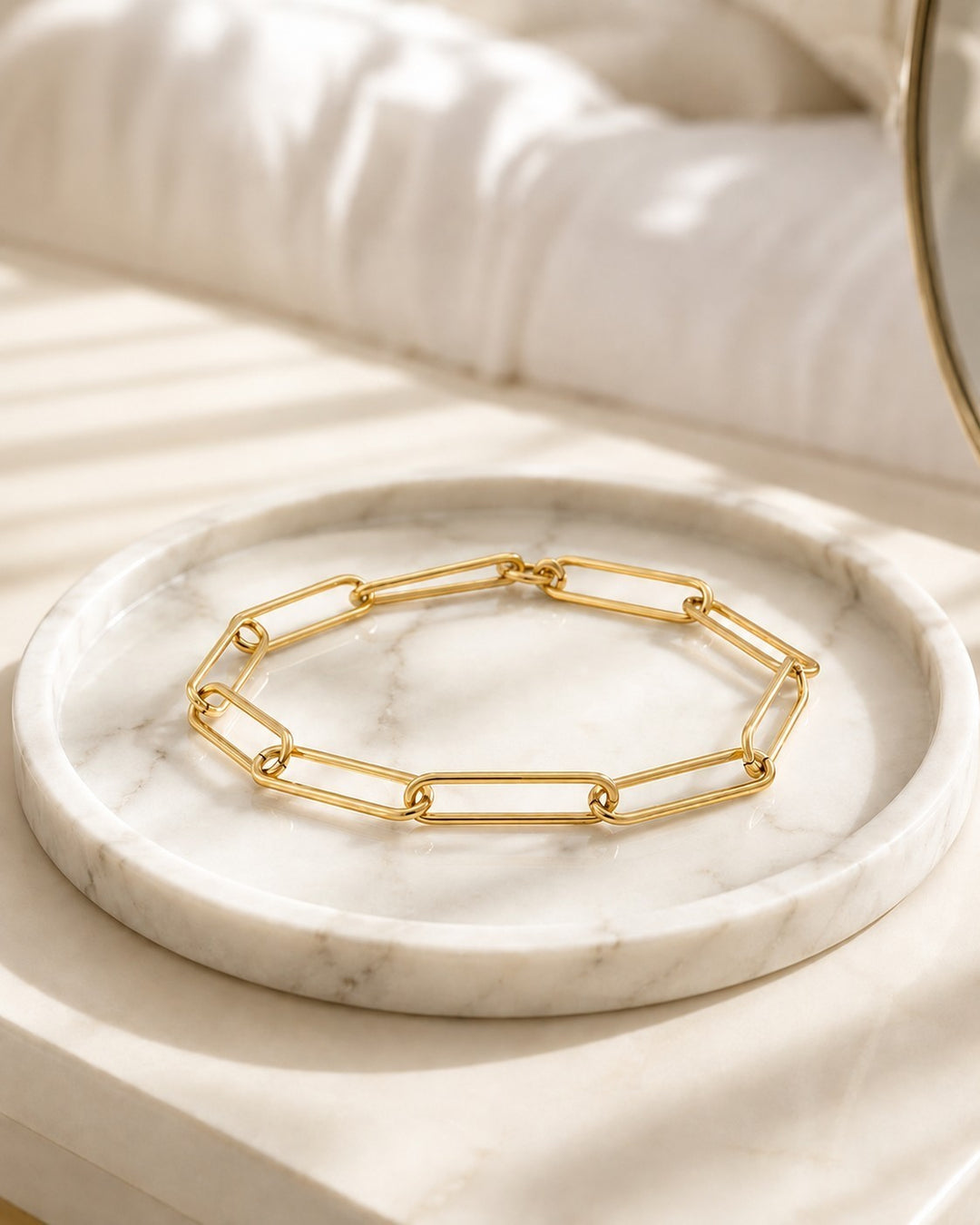 Gold Plated Waterproof Minimalist Paper Clip Chain Link Bracelet (11210)