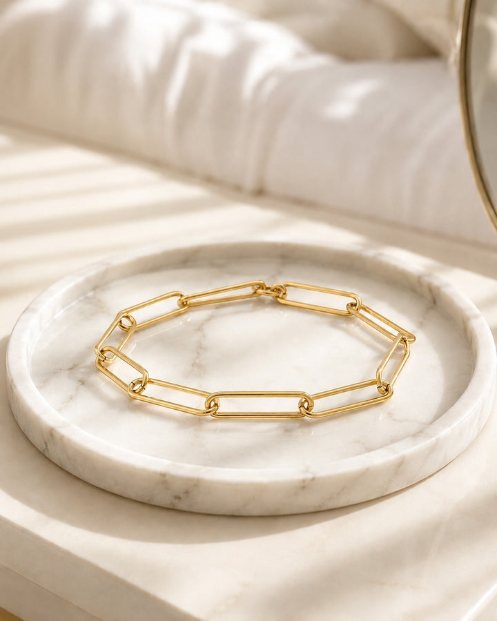 Gold Plated Waterproof Minimalist Paper Clip Chain Link Bracelet (11210)