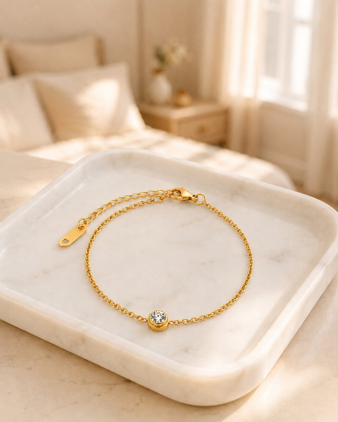 Delicate Cubic Zirconia Gold Plated Waterproof Chain Bracelet (10818)