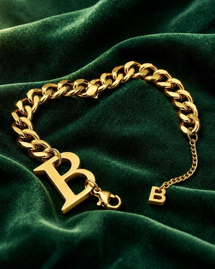 Gold Plated Waterproof Letter 'B' Initial Charm Bracelet (10690)