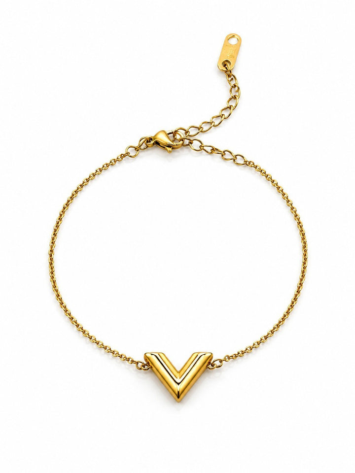 Gold Plated Waterproof Minimalist 'V' Charm Dainty Bracelet (10822)