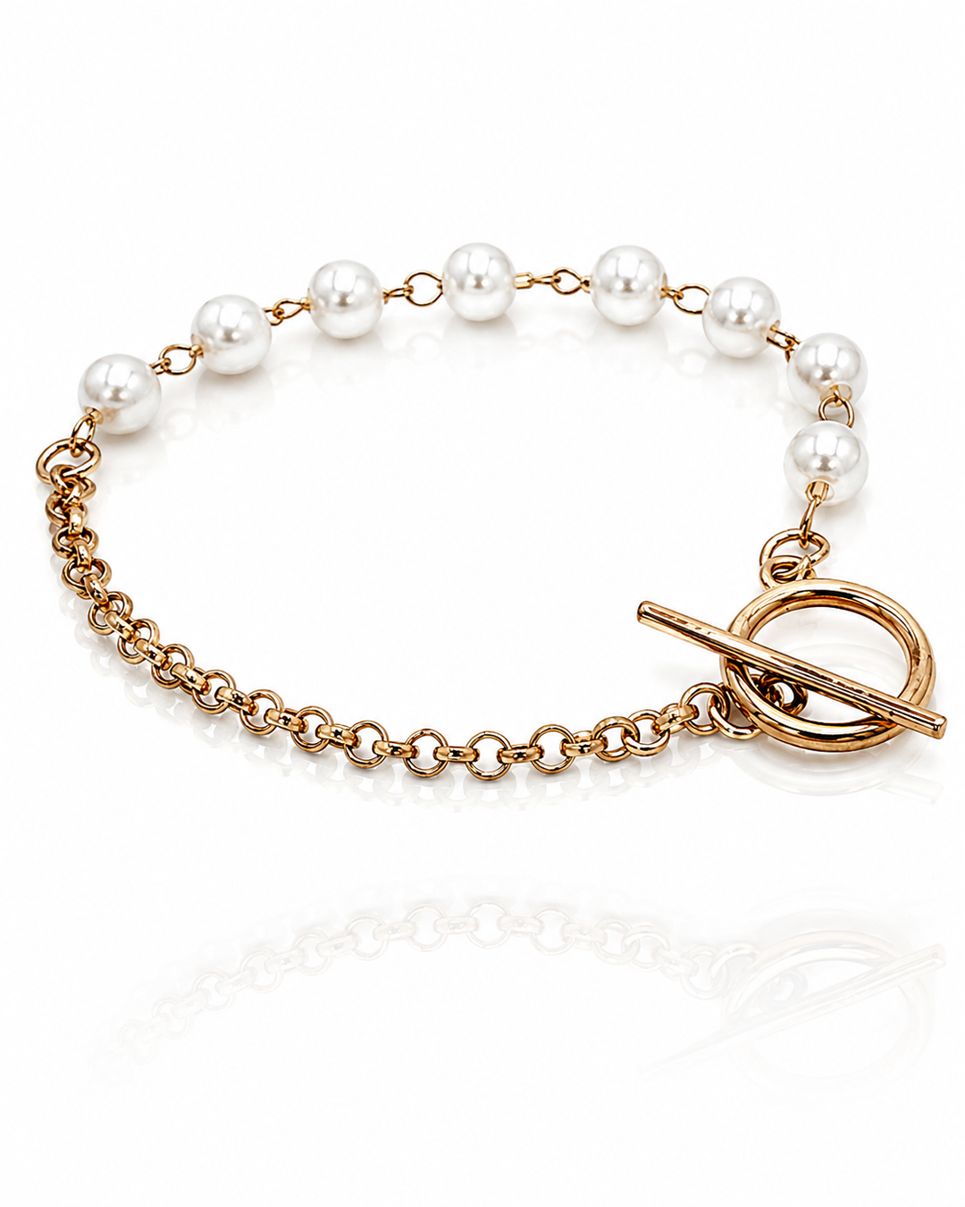 Gold Plated Waterproof Pearl T-Bar Chain Bracelet (100564)