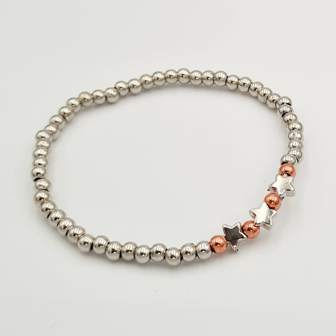 Silver Star with Rose Gold Bead Bracelet