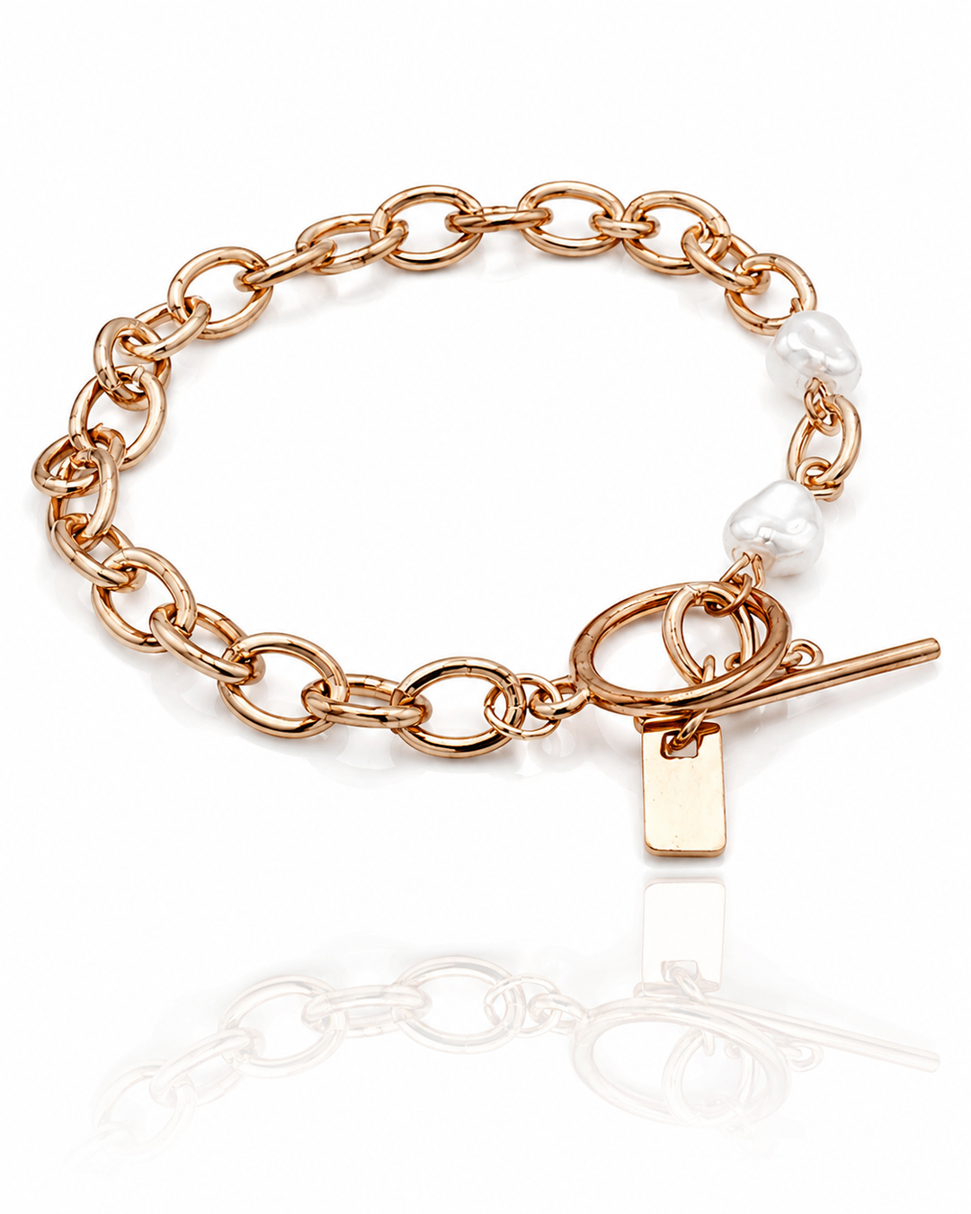 Gold Plated Waterproof Pearl Link Chain Bracelet (100529)
