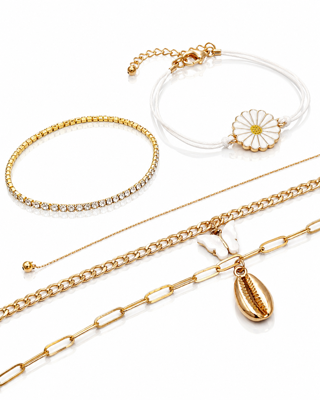 Gold Plated Waterproof Sunflower Butterfly Charm Bracelet (100624)