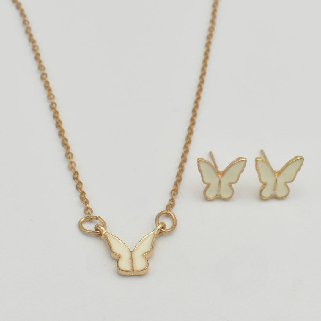 Gold White Butterfly Coated Necklace Set