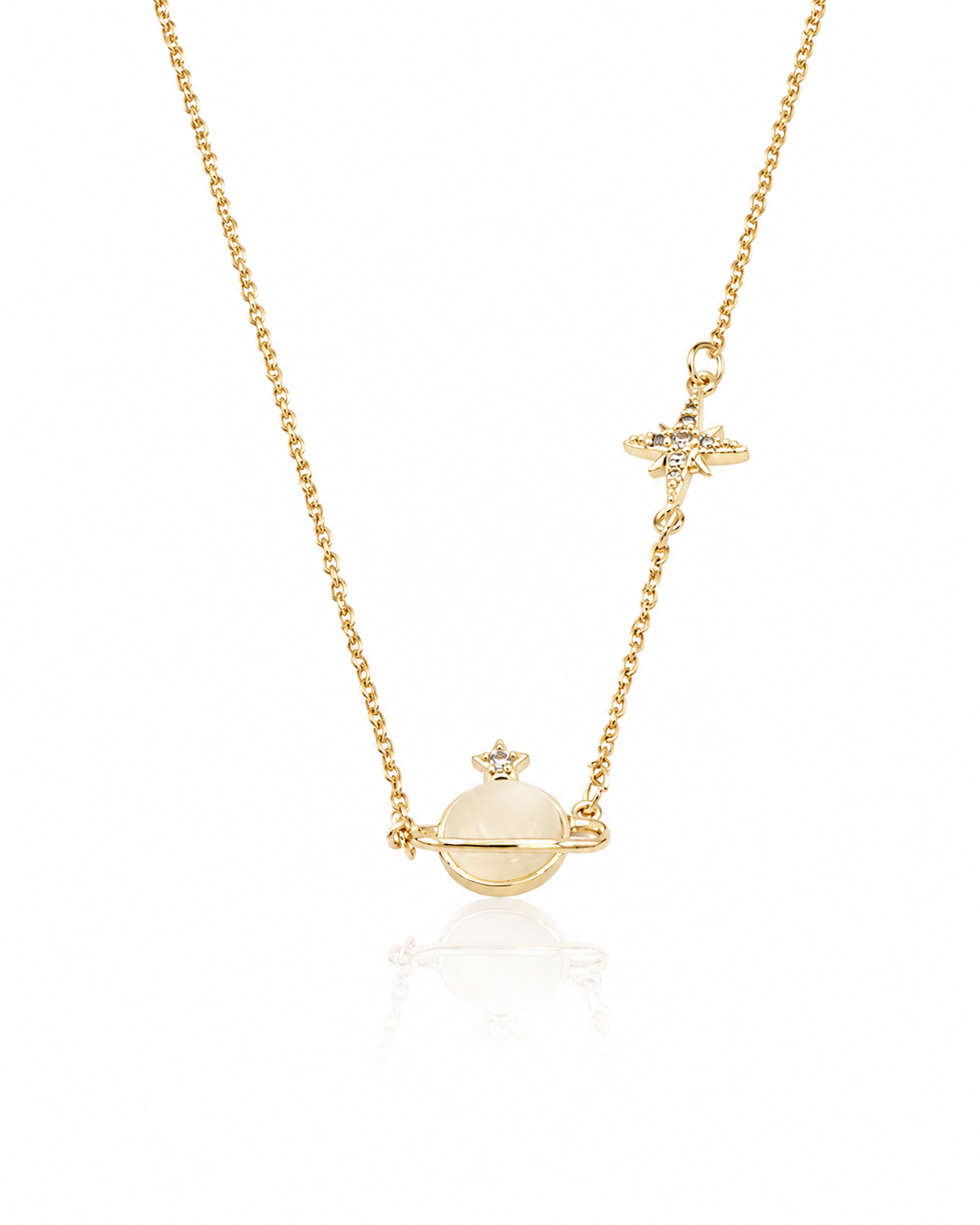 Gold Plated Waterproof Celestial Planet Cubic Zirconia Pendant Necklace (100705)
