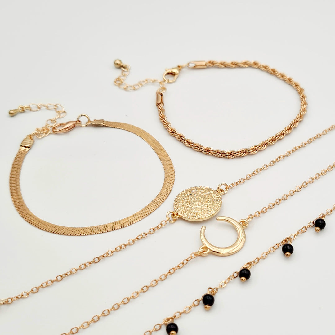 Gold Twisted and Snack 5-Pack Bracelets