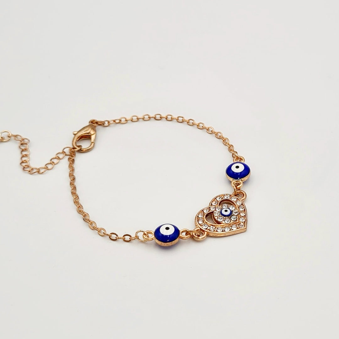 Gold Diamante Heart Evil Eye Bracelet