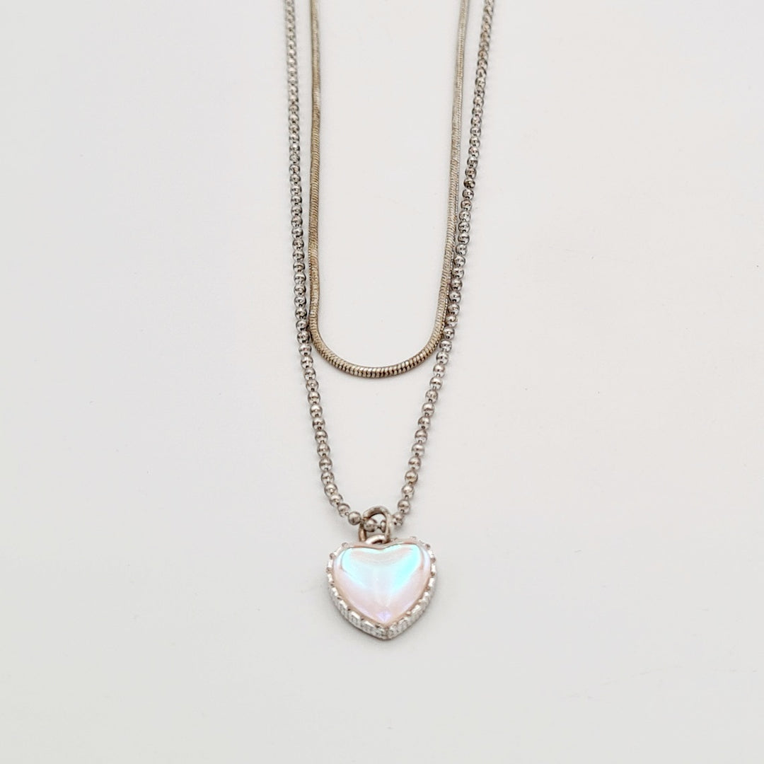 Silver Heart Bead  Layered Necklace