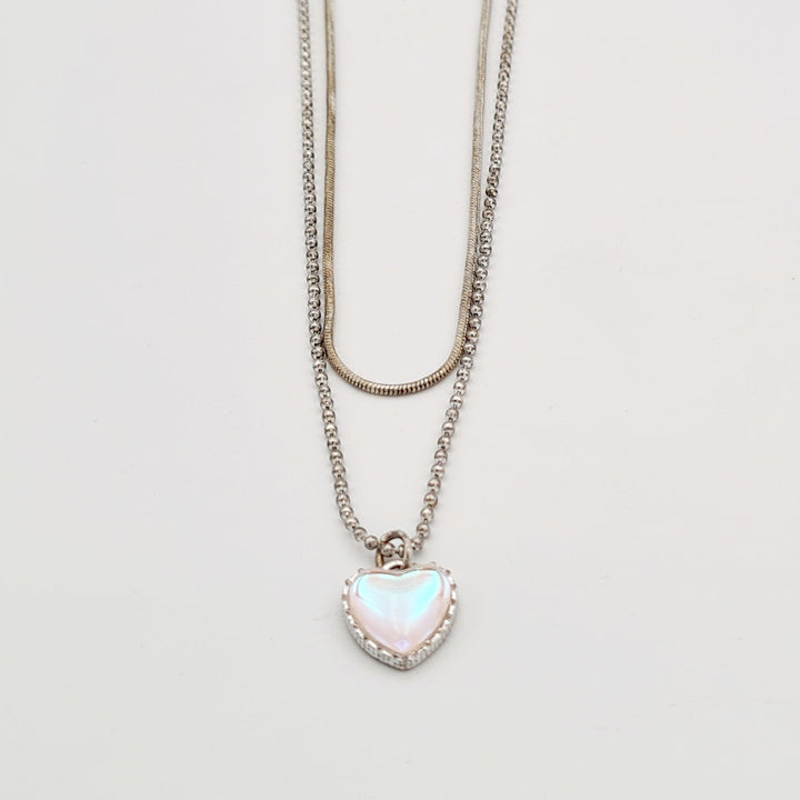 Silver Heart Bead  Layered Necklace