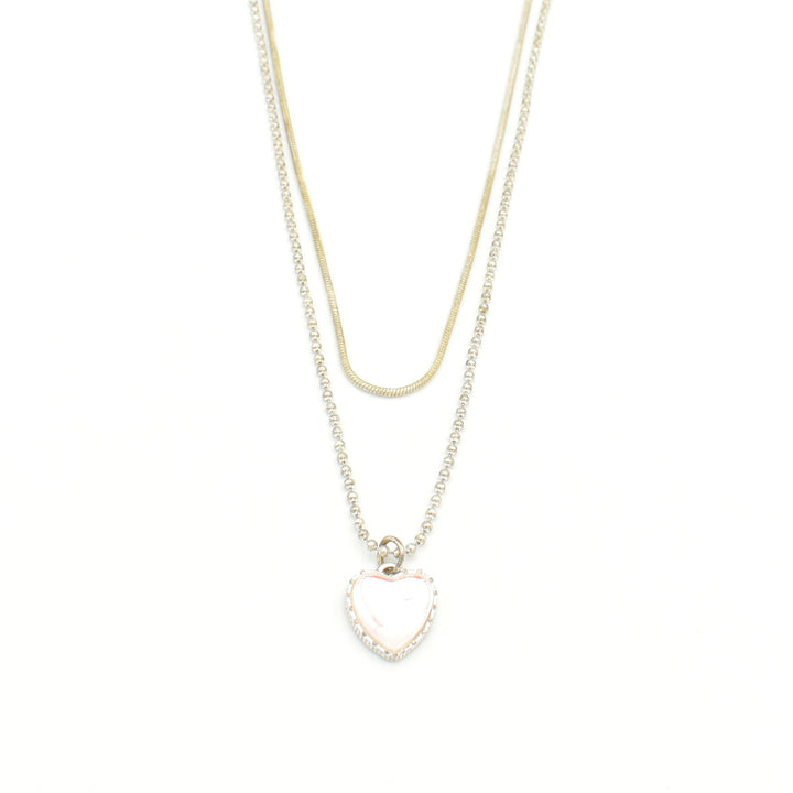 Silver Heart Bead  Layered Necklace