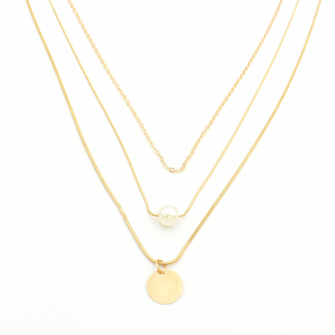 Gold Layered Pearl Snake Chain Necklace