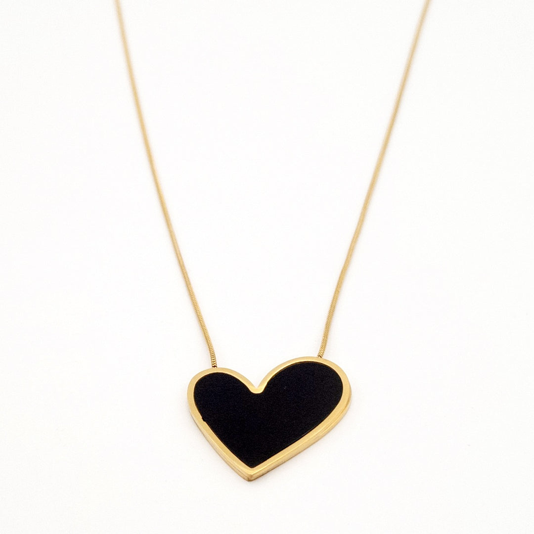 Gold & Black Heart Necklace