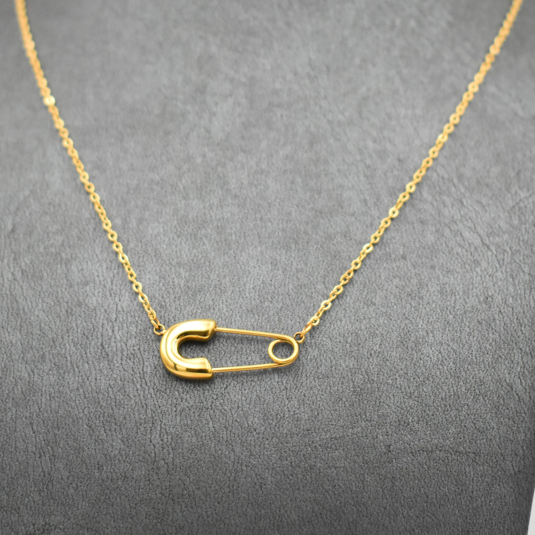 Gold Plated Safety Pin Dainty Necklace