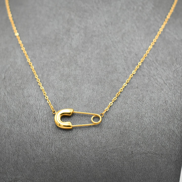 Gold Plated Safety Pin Dainty Necklace