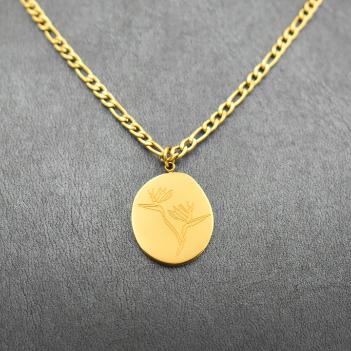 Gold Plated Engraved Flower Necklace