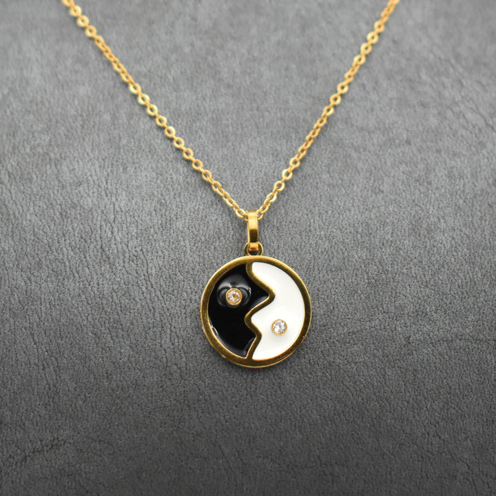 Gold Plated Black and White Ying Yang Necklace