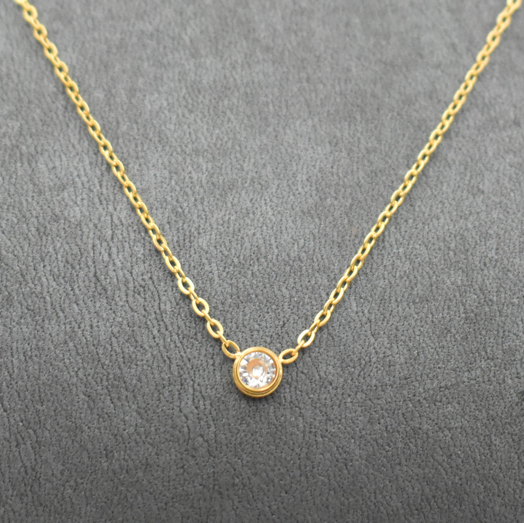 Gold Plated Simple Diamante Necklace