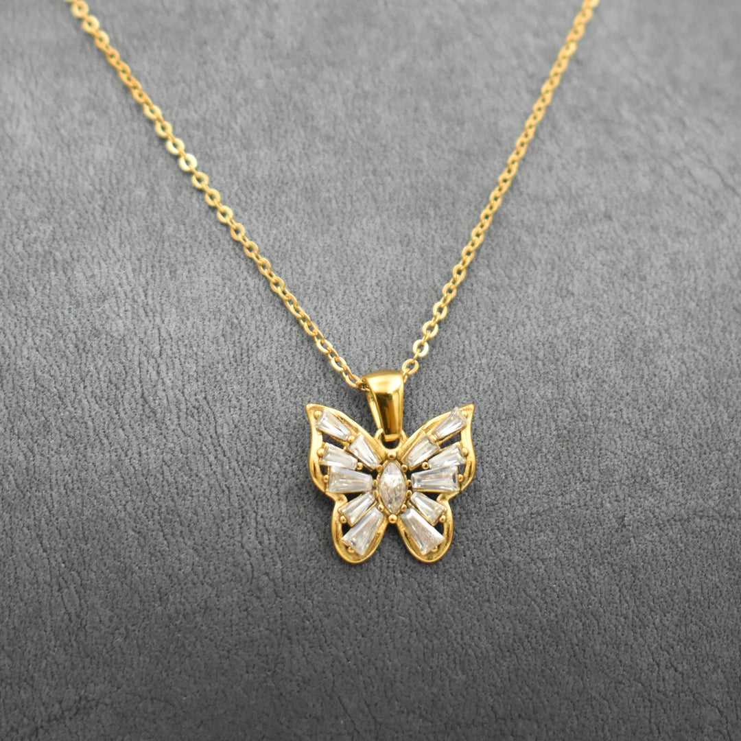 Gold Plated Cubic Butterfly Necklace