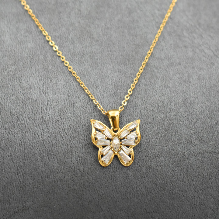 Gold Plated Cubic Butterfly Necklace
