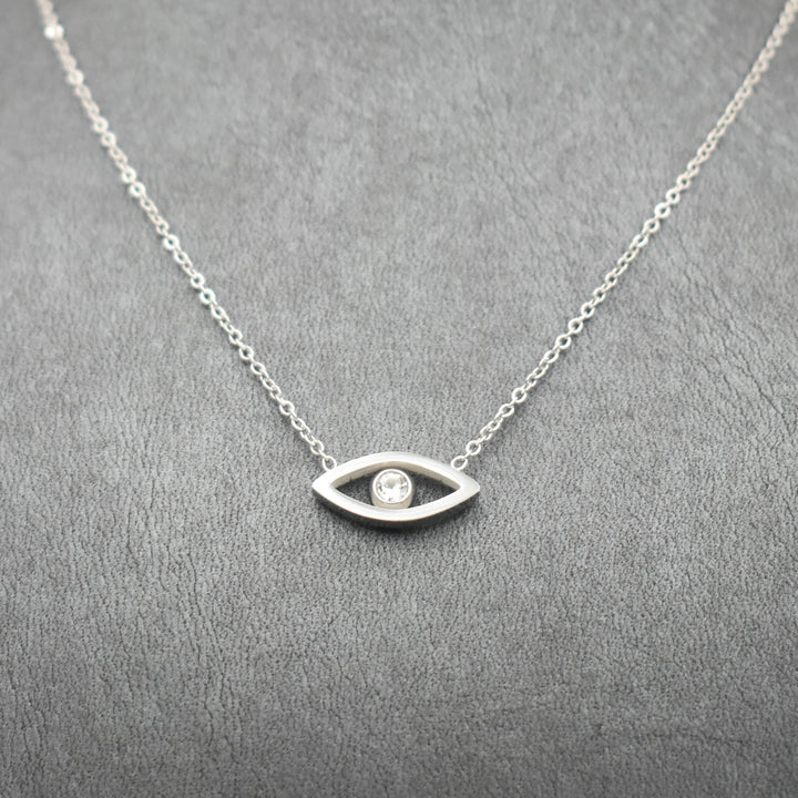 Rhodium Plated Cubic Evil Eye Necklace