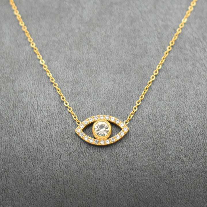 Gold Plated Clear Zirconia Evil Eye Necklace