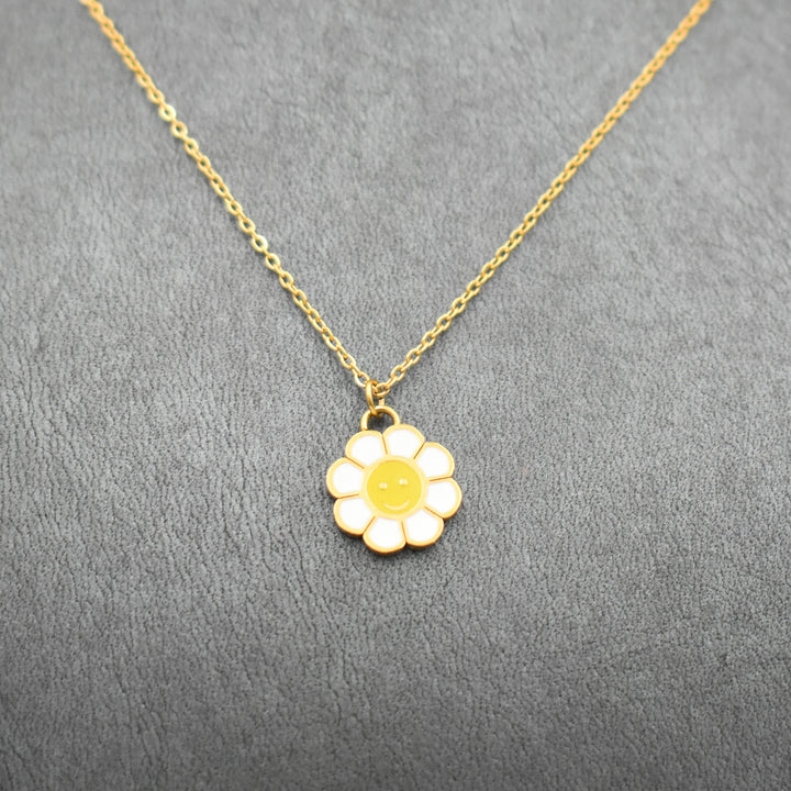 Gold Plated Sunflower Smiley Necklace