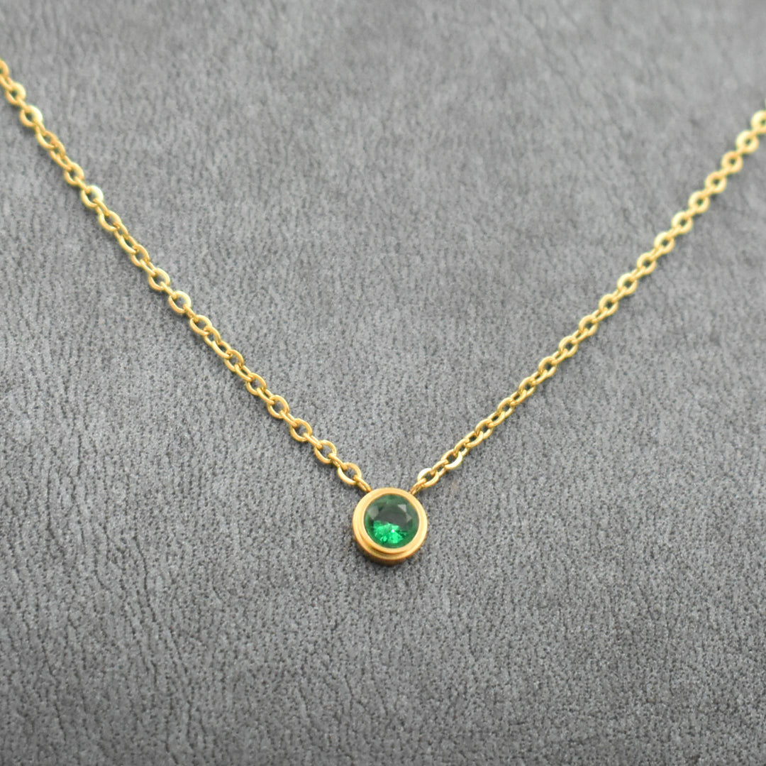Gold Plated Green Dainty Necklace