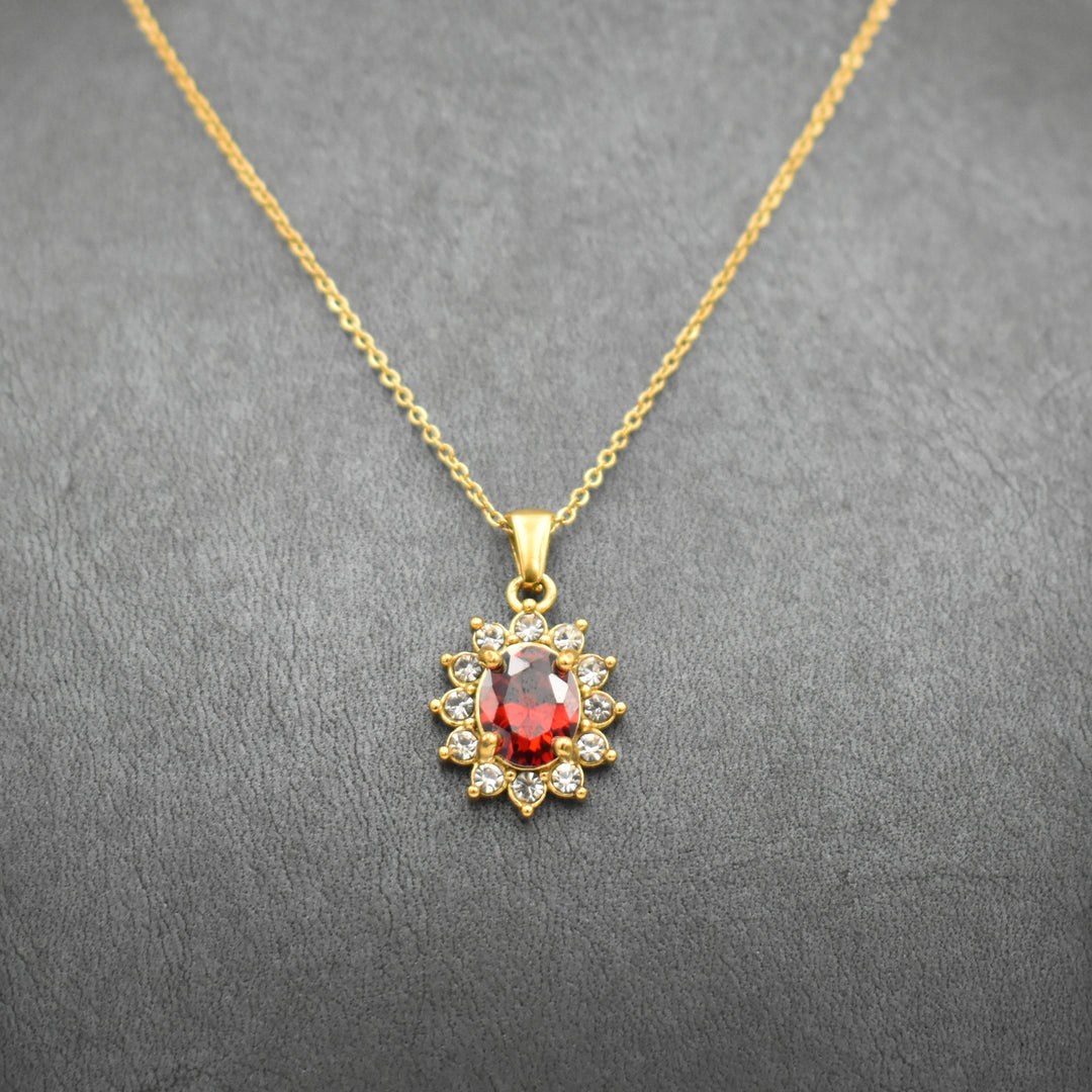 Gold Plated Red Diamante Sparkly Necklace