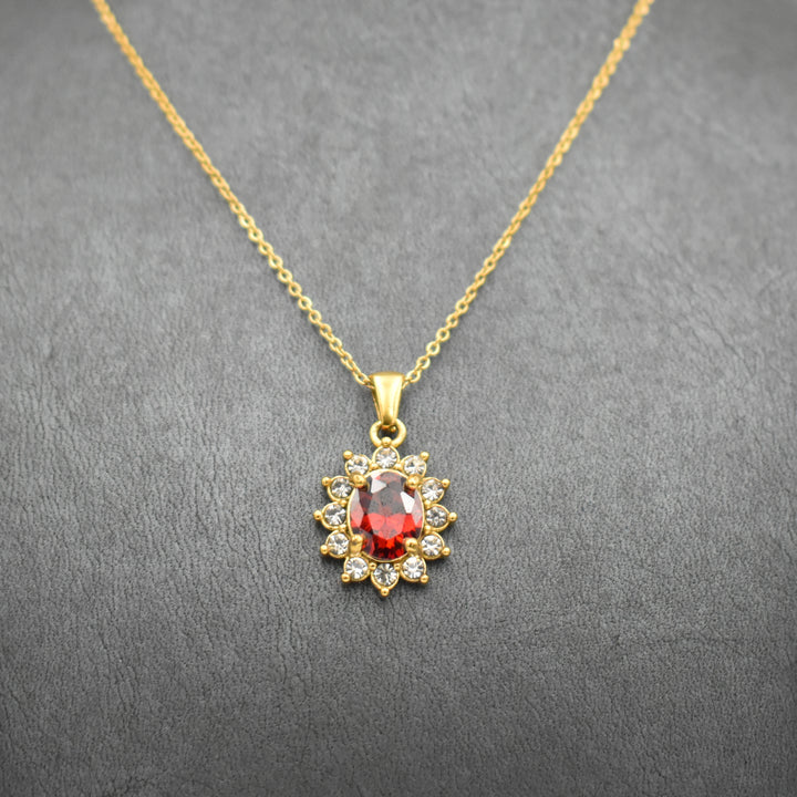 Gold Plated Red Diamante Sparkly Necklace