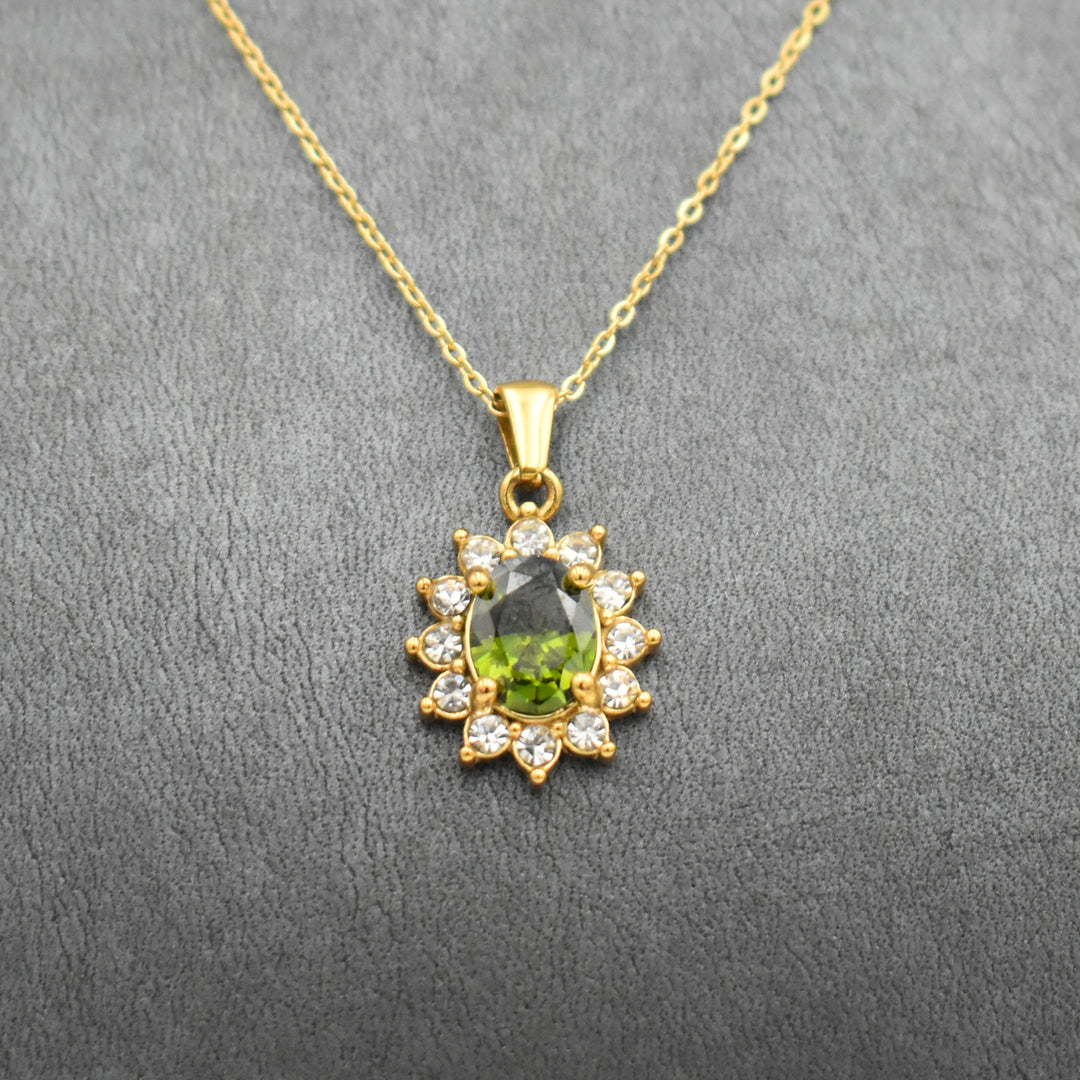 Gold Plated Green Diamante Necklace