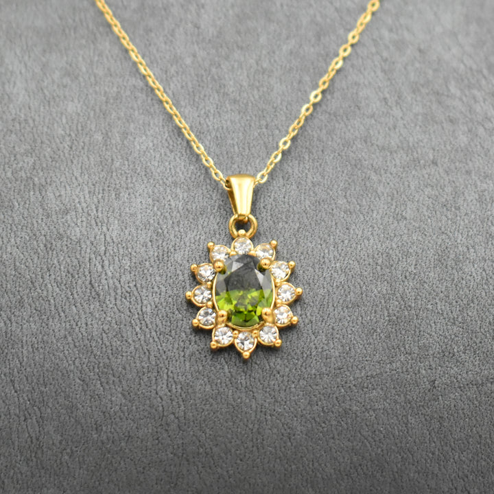 Gold Plated Green Diamante Necklace