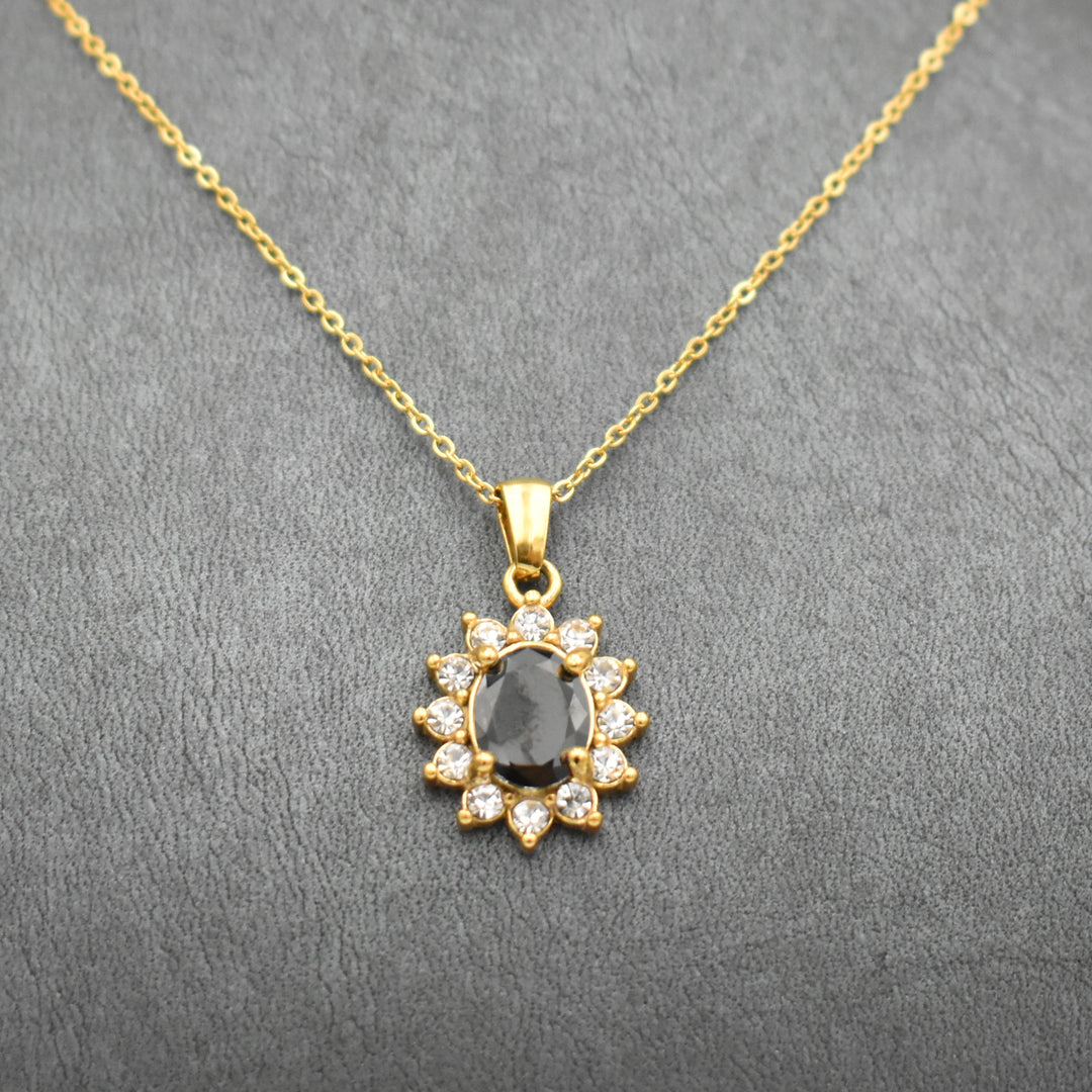 Gold Plated Black Diamante Sparkly Necklace