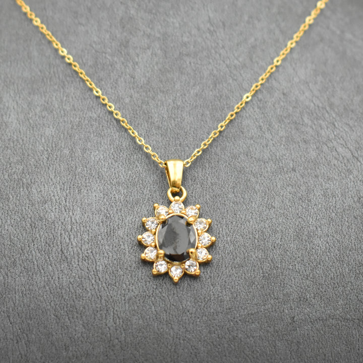 Gold Plated Black Diamante Sparkly Necklace